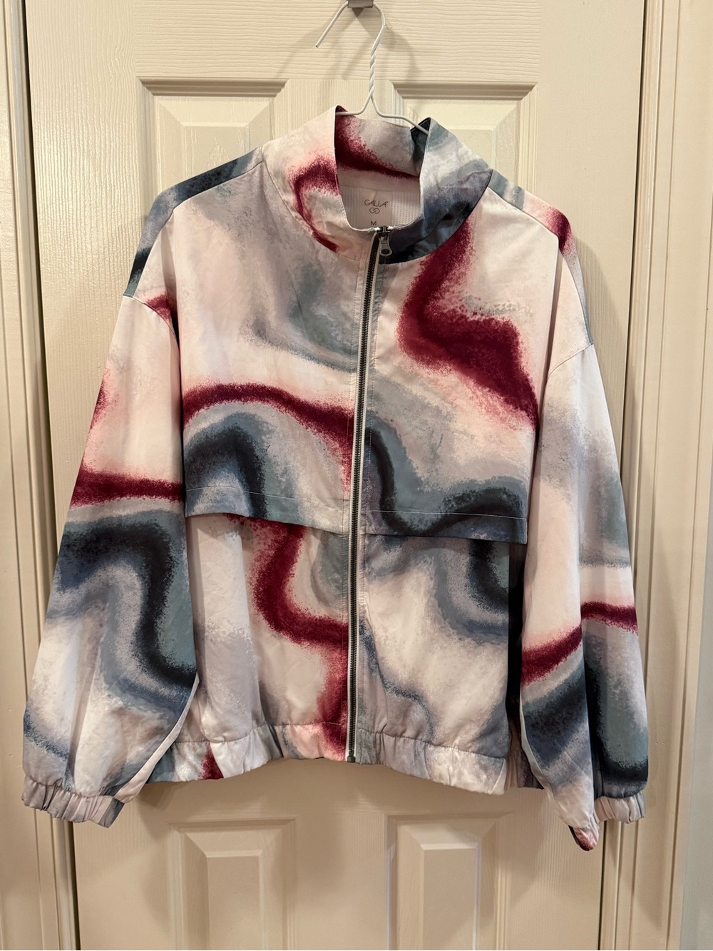 CALIA Women’s Medium Abstract Watercolor Windbreaker Jacket NWOT athletic zipper